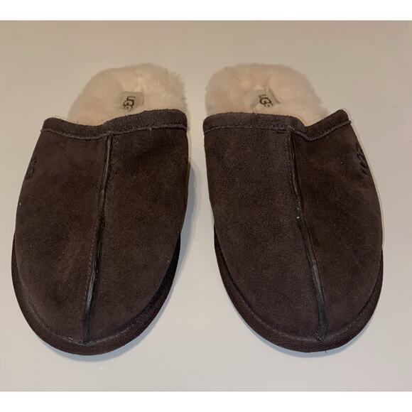 UGG Leisure Suede UGG Wool Lamb Fur Lined Slides Slippers Men's Size 9 Brown - Picture 2 of 7